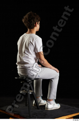 Whole Body Man White Sports Shirt T shirt Sweatsuit Kneeling Studio photo references